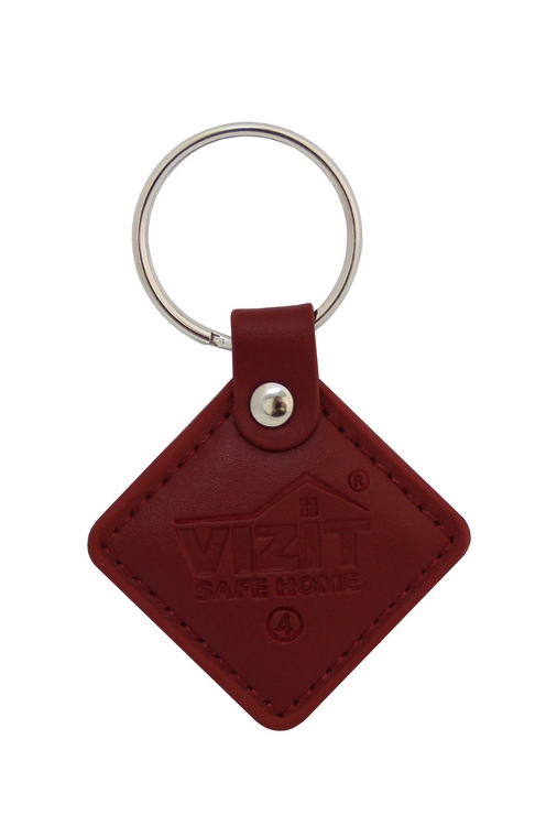 VIZIT - RF2.2 RED Ключ RF (RFID брелок EM - Marine), кожаный брелок с тиснением логотипа, красный