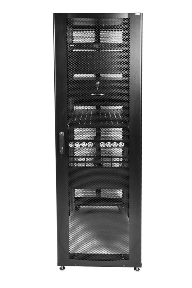 ЦМО ШТК-СП-48.6.10-48АА-9005 Шкаф серверный ПРОФ напольный 48U (600х1000) дверь перф., задние двойные перф., черный, в сборе