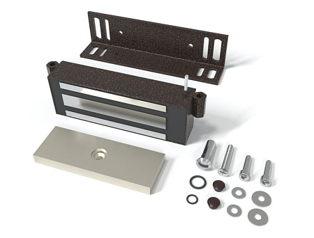 Vizit ML400-111CA (VIZIT-ML400-SD-SF-Pull-CA) Замок электромагнитный (9-15VDC, 0,5А, 400кг),встроенный модуль перемагничивания, монтажный комплект, угольник 40х50х4мм., Корпус из стали. Цвет: CA - Cuprum Antique